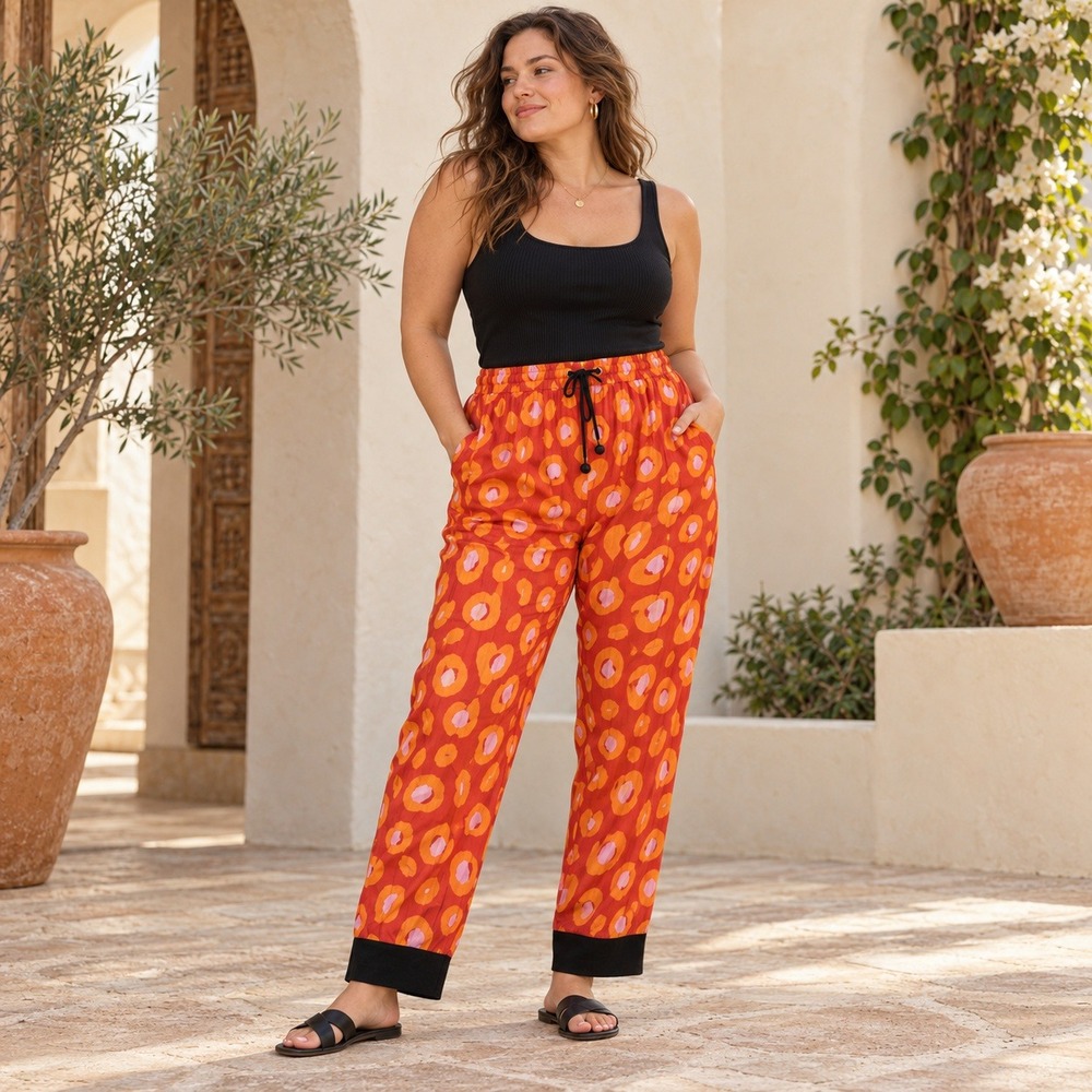 Farm Rio Anthropologie Hestia Leopard Jogger Pants Womens L Orange Pockets